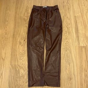 Abercrombie & Fitch Curve Love Ultra High Rise 90s Straight Leg Leather Pant